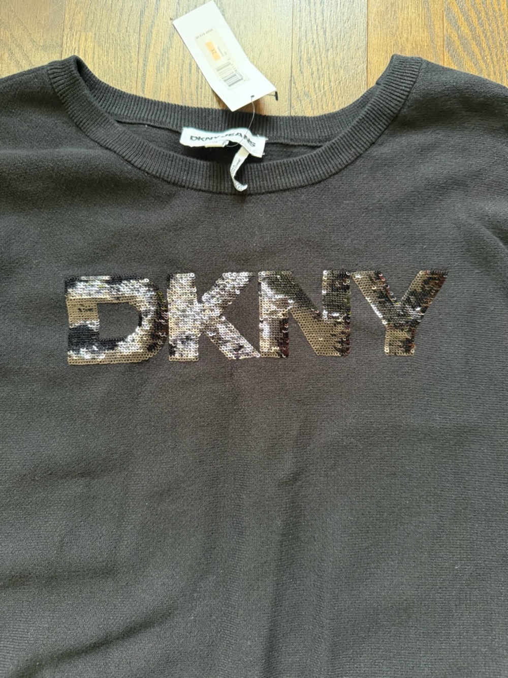 DKNY Black Sequin Logo Pullover - Picture 3 of 7